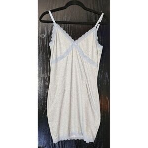 H&M Divided Lace Trim Floral Slip Dress Size M Blue White Mini Y2K